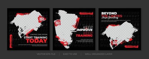 Set of Gym Fitness social media post design template. Suitable for social media, flyers, banner, and web internet. vector