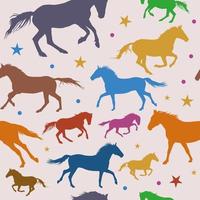 Seamless Pattern with colorful running horses on grey background vector