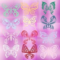 Butterfly set isolated on colorful violet background vector