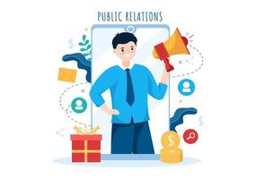 Public Relations Template Hand Drawn Cartoon Flat Illustration with Team for Idea of Marketing Campaign Through Mass Media to Advertise your Business vector