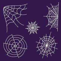 una colección de terribles telarañas para el diseño y la decoración de Halloween. decoración para la celebración de halloween. ilustración vectorial, simple y plana en estilo garabato. linda telaraña con patrones. vector