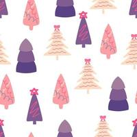 Seamless pattern with Christmas trees, modern flat design. A set of unusual colored Christmas trees. Pink, lilac, beige. For printed products - poster paper, fabric or for the web. vector