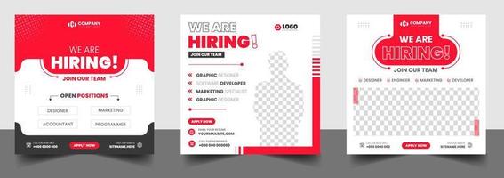 estamos contratando plantilla de diseño de banner de publicación de redes sociales de vacante de trabajo con color rojo. estamos contratando diseño de banner web cuadrado de vacante de trabajo. vector