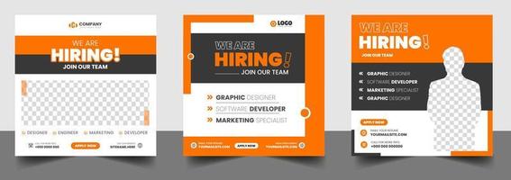 We are hiring job vacancy social media post banner design template with red color. We are hiring job vacancy square web banner design. vector