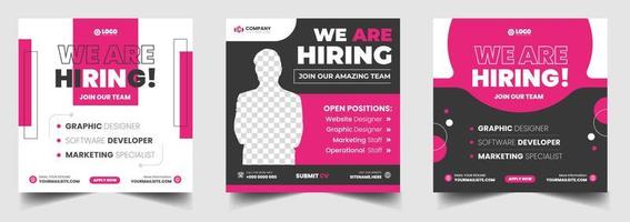 We are hiring job vacancy social media post banner design template with red color. We are hiring job vacancy square web banner design. vector