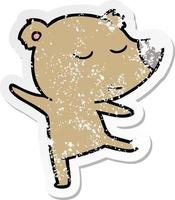 distressed sticker of a happy cartoon bear dancing vector