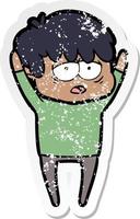 distressed sticker of a cartoon exhausted boy vector