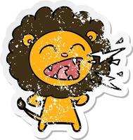 distressed sticker of a cartoon roaring lion vector