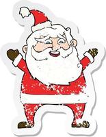 retro distressed sticker of a jolly santa cartoon vector