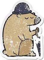 distressed sticker of a cartoon business bear vector