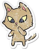 pegatina angustiada de un gato de dibujos animados confundido vector