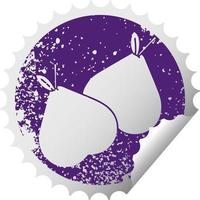 distressed circular peeling sticker symbol green pear vector