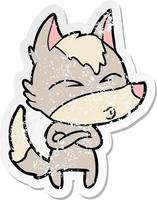 distressed sticker of a cartoon wolf whistling vector