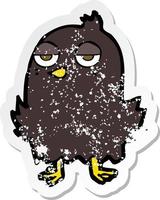 retro distressed sticker of a cartoon bored bird vector