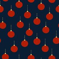 patrón sin costuras de bolas de Navidad rojas sobre fondo azul oscuro. fondo para el diseño festivo de invierno. vector