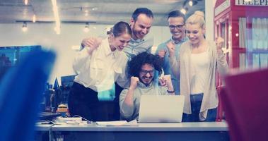 Startup Business Team At A Meeting at modern office building photo