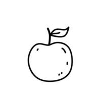 Cute apple isolated on white background. Organic healthy food. Vector hand-drawn illustration in doodle style. Perfect for cards, decorations, logo, menu, recipes.