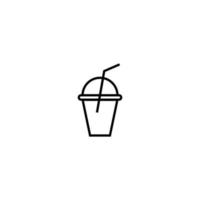 Food and drinks concept. Modern outline symbol and editable stroke. Vector line icon of plastic disposable cup of beverage with drinking straw