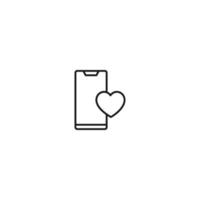 Romance, love and dating concept. Outline sign and editable stroke drawn in modern flat style. Suitable for articles, web sites etc. Vector line icon of heart next to modern smartphone