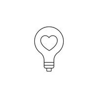 Romance and love concept. Outline sign drawn in flat style. Line icon of heart inside of light bulb vector