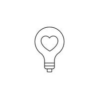Romance and love concept. Outline sign drawn in flat style. Line icon of heart inside of light bulb vector