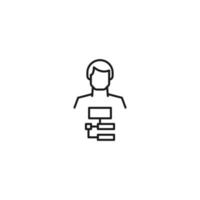 Monochrome sign drawn with black thin line. Modern vector symbol perfect for sites, apps, books, banners etc. Line icon of computer algorithm next to faceless man