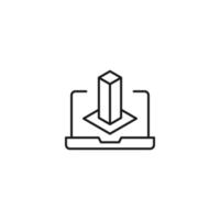 Simple black and white illustration drawn with thin line. Perfect for advertisement, internet shops, stores. Editable stroke. Vector line icon of construction on laptop monitor