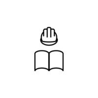 Books, fiction and reading concept. Vector sign drawn in modern flat style. High quality pictogram suitable for advertising, web sites, internet stores etc. Line icon of builders helmet over book