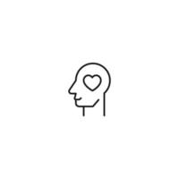 Romance, love and dating concept. Outline sign and editable stroke drawn in modern flat style. Suitable for articles, web sites etc. Vector line icon of heart in head of faceless person