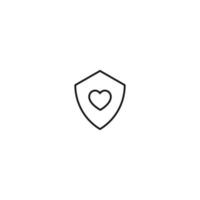 Romance, love and dating concept. Outline sign and editable stroke drawn in modern flat style. Suitable for articles, web sites etc. Vector line icon of heart in shield