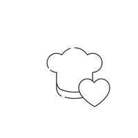 Romance and love concept. Outline sign drawn in flat style. Line icon of heart next to chefs hat vector