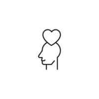 Hobbies, thought and ideas concept. Vector sign drawn in flat style. Editable stroke. Line icon of heart over head of man