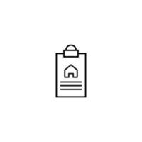 Document on clipboard sign. Vector outline symbol in flat style. Suitable for web sites, banners, books, advertisements etc. Line icon of house on clipboard