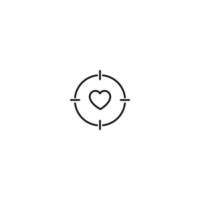 Romance, love and dating concept. Outline sign and editable stroke drawn in modern flat style. Suitable for articles, web sites etc. Vector line icon of heart surrounded by sniper target