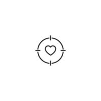 Romance, love and dating concept. Outline sign and editable stroke drawn in modern flat style. Suitable for articles, web sites etc. Vector line icon of heart surrounded by sniper target