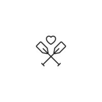 Romance, love and dating concept. Outline sign and editable stroke drawn in modern flat style. Suitable for articles, web sites etc. Vector line icon of heart over paddles