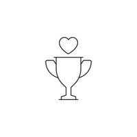 Romance and love concept. Outline sign drawn in flat style. Line icon of heart over goblet or winners cup vector