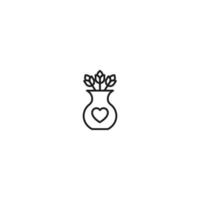 Romance, love and dating concept. Outline sign and editable stroke drawn in modern flat style. Suitable for articles, web sites etc. Vector line icon of heart on vase with flowers