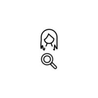 Profession, hobby, everyday life concept. Modern vector symbol suitable for shops, store, books, articles. Line icon of woman by magnifying glass