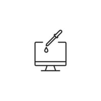 Item on pc monitor. Outline sign suitable for web sites, apps, stores etc. Editable stroke. Vector monochrome line icon of eyedropper on computer monitor