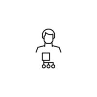 Monochrome sign drawn with black thin line. Modern vector symbol perfect for sites, apps, books, banners etc. Line icon of computer algorithm next to faceless man