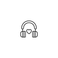 Romance, love and dating concept. Outline sign and editable stroke drawn in modern flat style. Suitable for articles, web sites etc. Vector line icon of heart between headsets