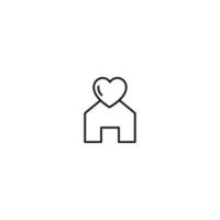 Romance, love and dating concept. Outline sign and editable stroke drawn in modern flat style. Suitable for articles, web sites etc. Vector line icon of heart above house