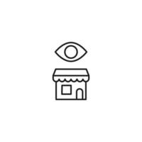 Store and shop concept. Outline sign suitable for web sites, stores, shops, internet, advertisement. Editable stroke drawn with thin line. Icon of eye over shop vector