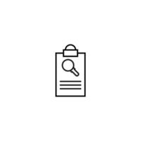 Document on clipboard sign. Vector outline symbol in flat style. Suitable for web sites, banners, books, advertisements etc. Line icon of magnifying glass on clipboard