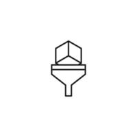 Filtration concept. Vector sign drawn with black lines. Modern symbol in flat style suitable for adverts, books, articles, web sites, apps. Line icon of cube inside of funnel or vortex