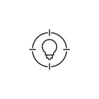 Simple black and white illustration perfect for web sites, advertisement, books, articles, apps. Modern sign and editable stroke. Vector line icon of light bulb inside target