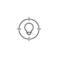 Simple black and white illustration perfect for web sites, advertisement, books, articles, apps. Modern sign and editable stroke. Vector line icon of light bulb inside target