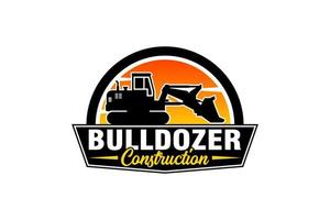 Bulldozer logo template vector. Heavy equipment logo vector for construction company. Creative excavator illustration for logo template.