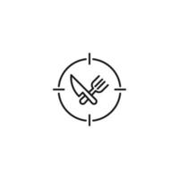 Simple black and white illustration perfect for web sites, advertisement, books, articles, apps. Modern sign and editable stroke. Vector line icon of crossed fork and knife inside target